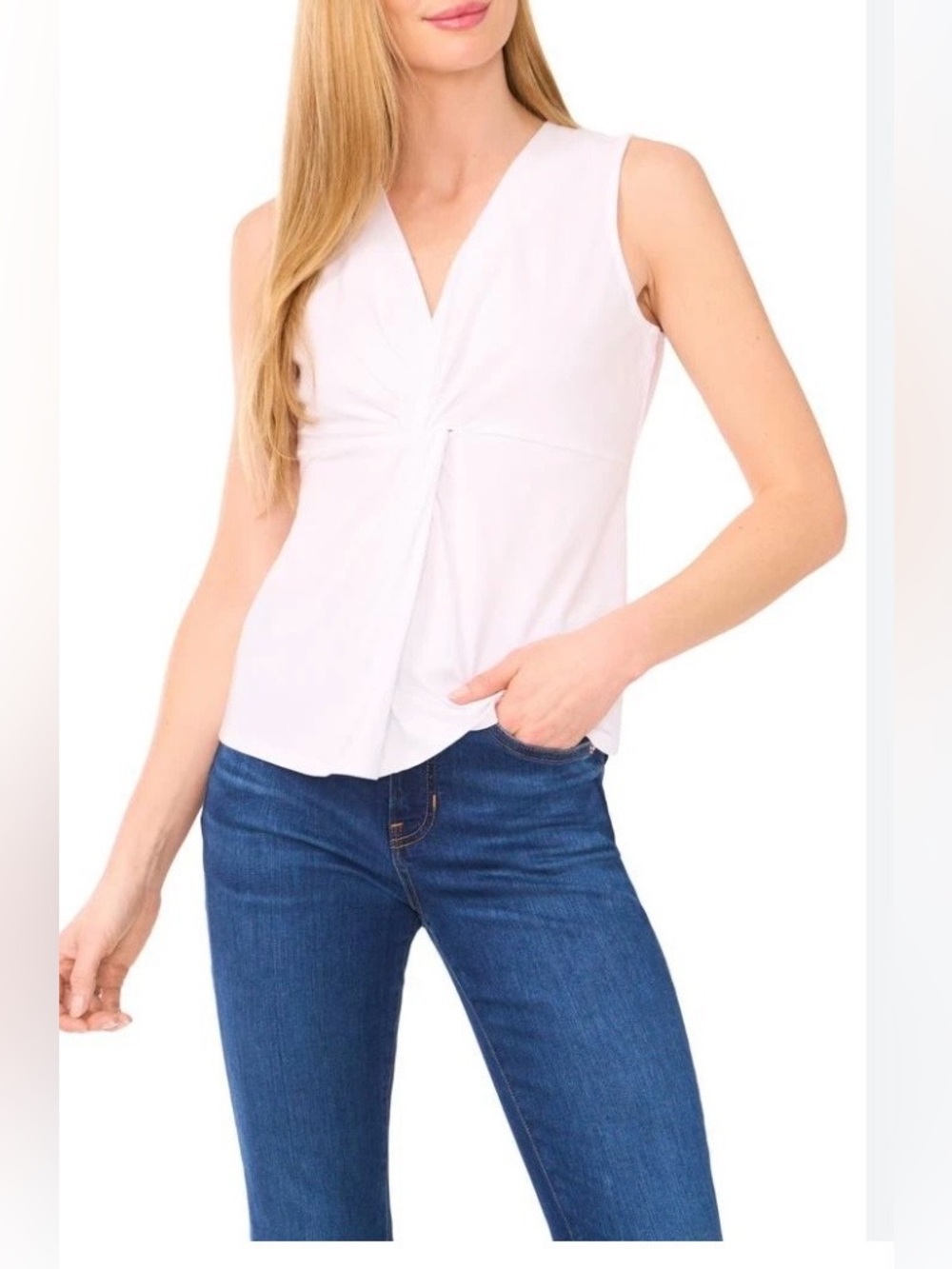 Halogen - White Sleeveless Twist-Front Top - Size Medium